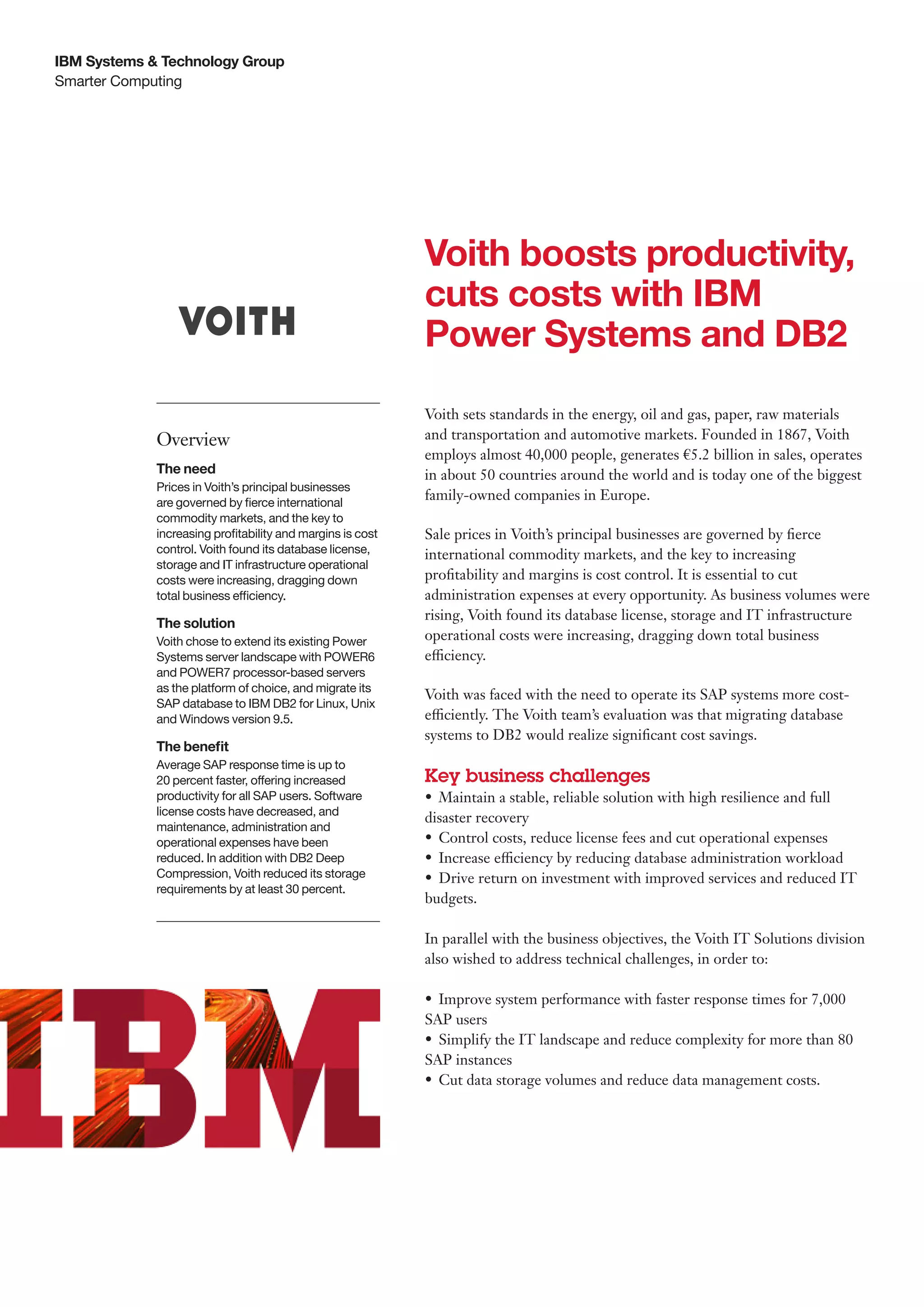 Voith boosts productivity, cuts costs with IBM Power Systems and DB2 | PDF