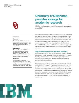 University of Oklahoma provides storage for academic research with a high-capacity, cost-effective archiving solution from IBM