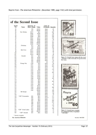 Reprint from »The American Philatelist« (December 1989, page 1161) with kind permission:




The Sub-Carpathian Messenger – Number 19 (February 2012)                               Page: 27
 