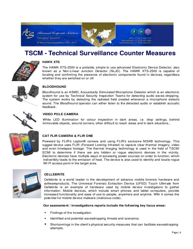 TSCM Technical Surveillance Counter Measures July 2017