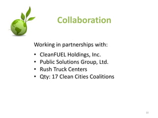 Develop Refueling NetworkDevelop a total of 184 public accessible Autogas refueling stations in the following targeted cities:Atlanta, Chicago, Houston, Denver, Sacramento, Los Angeles, Dallas, Phoenix, Indianapolis, Seattle, Orlando, San Diego, St. Louis, San Antonio, Oklahoma City, Austin and southwest Louisiana5