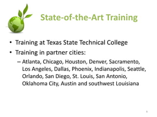 OBJECTIVESIncrease use of Autogas AFVs, reduce dependence on imported petroleum, improve emissionsInstall infrastructure to support alternative fuelsEnsure support to Autogas vehiclesProvide program training & benefits analysisMeasure success through implementation of vehicle deployment, infrastructure creation and alternative fuel technician training efforts3