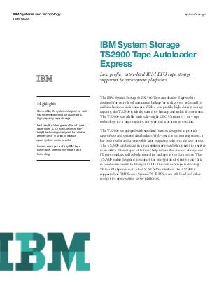 IBM System Storage TS2900 Tape Autoloader Express