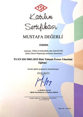 Dr. Mustafa Değerli - 2018 - Risk Tabanlı Proses Yönetimi