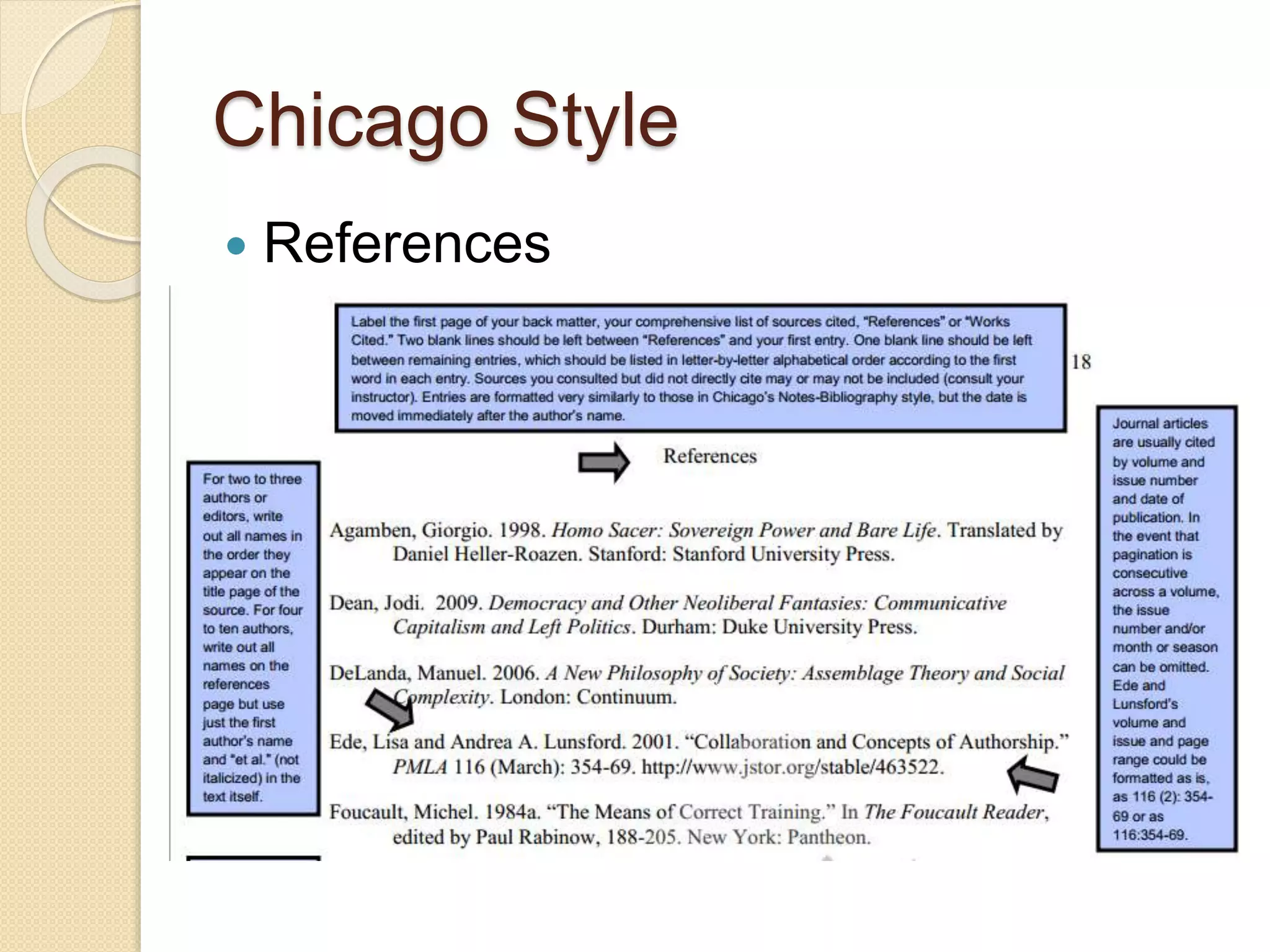 Chicago Style
 References
 