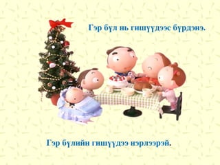 Гэр бүлийн гишүүдээ нэрлээрэй . Гэр бүл нь гишүүдээс бүрдэнэ. 
