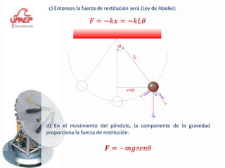 Luego entonces:Periodo𝑇=2𝜋−𝑥𝑎 Una herramienta útil para el estudio del MAS es la ley de Hooke  (Robert Hooke) que se utiliza para los resortes  y que relaciona el estiramiento  del resorte del resorte con la fuerza aplicada. Hooke descubre que cuando una fuerza (F) actúa sobre un resorte produce un alargamiento (x) que matemáticamente se expresa como:𝐹=−𝑘𝑥 Esta ley se aplica no solo para el caso de los resortes, sino aplica a deformaciones de cuerpos elásticos.