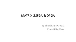 MATRIX ,TSFGA & DPGA
By Bhavana Sawant &
Pranoti Bachhav
 