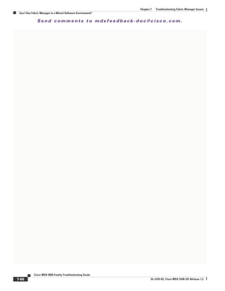 Se n d c o m m e n t s t o m d s f e e d b a ck -d o c @ c i sc o . c o m .
7-66
Cisco MDS 9000 Family Troubleshooting Guide
OL-5183-02, Cisco MDS SAN-OS Release 1.3
Chapter 7 Troubleshooting Fabric Manager Issues
Can I Use Fabric Manager in a Mixed Software Environment?
 