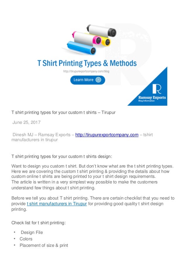 T shirt printing types for your custom t shirts