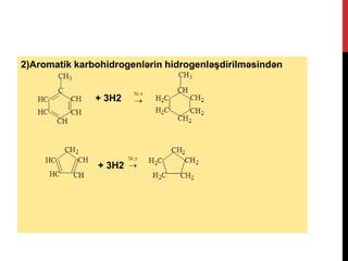 2)Aromatik karbohidrogenlərin hidrogenləşdirilməsindən
+ 3H2
+ 3H2
 