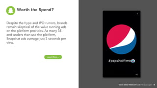 SOCIAL MEDIA TRENDS 2016 | Q4 The Social Lights®
Worth the Spend?
Despite the hype and IPO rumors, brands
remain skeptical...