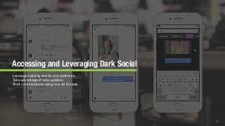 © 2018 The Social Lights® LLC |
Accessing and Leveraging Dark Social
22
Leverage existing one-to-one platforms.

Take advantage of new updates.

Start conversations using new ad formats.
 