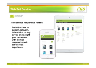 © Teleconnect & Service GmbH Seite 4
Web Self Service
Self-Service Responsive Portals
Instant access to
current, relevant,
information on any
device and delight
your customers
with a single
responsive web
self-service
experience.
 