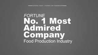 STRONG TODAY, LEADING FOR TOMORROW
FORTUNE
No. 1 Most
Admired
Company
Food Production Industry
 