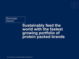Sustainably feed the
world with the fastest
growing portfolio of
protein packed brands
Strategic
Intent
19 Tyson Foods, Inc. Investor Presentation | September 2017
 