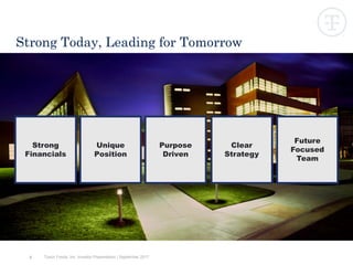 4
Strong Today, Leading for Tomorrow
Clear
Strategy
Strong
Financials
Future
Focused
Team
Unique
Position
Purpose
Driven
Tyson Foods, Inc. Investor Presentation | September 2017
 