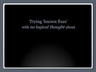 Trying ‘known fixes’ with  no logical thought  about 
