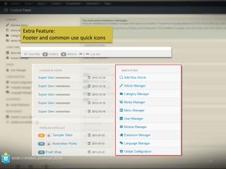 azian.i-imatec.joomla3.2014 
18 
Extra Feature: 
Footer and common use quick icons 
 