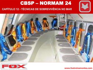 www.foxtreinamentos.com
CBSP – NORMAM 24
CAPÍTULO 12 - TÉCNICAS DE SOBREVIVÊNCIA NO MAR
 