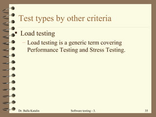 Test types by other criteria Load testing Load testing is a generic term covering Performance Testing and Stress Testing.  