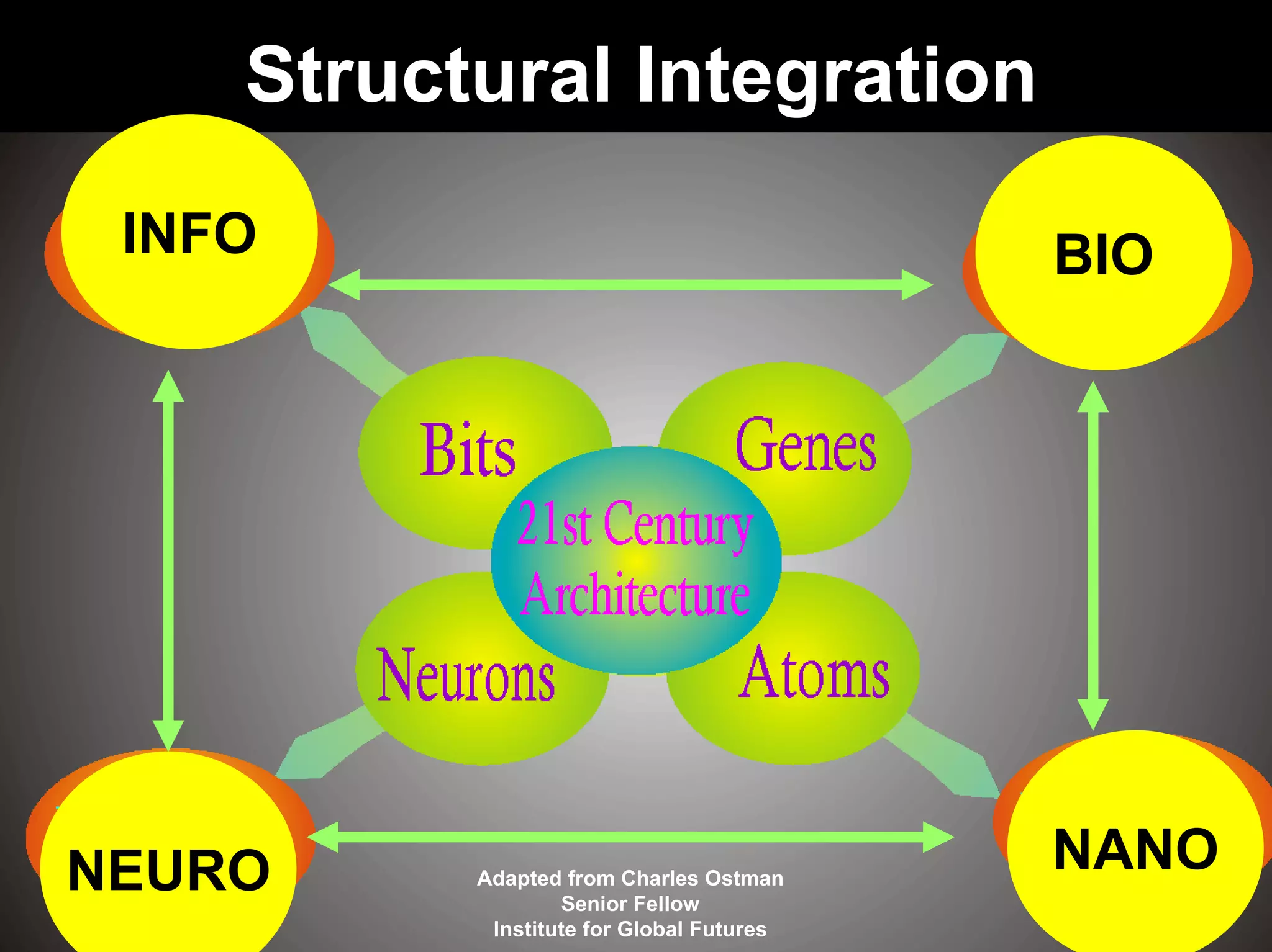 Adapted from Charles Ostman
Senior Fellow
Institute for Global Futures
NEURO NANO
BIOINFO
Structural Integration
 