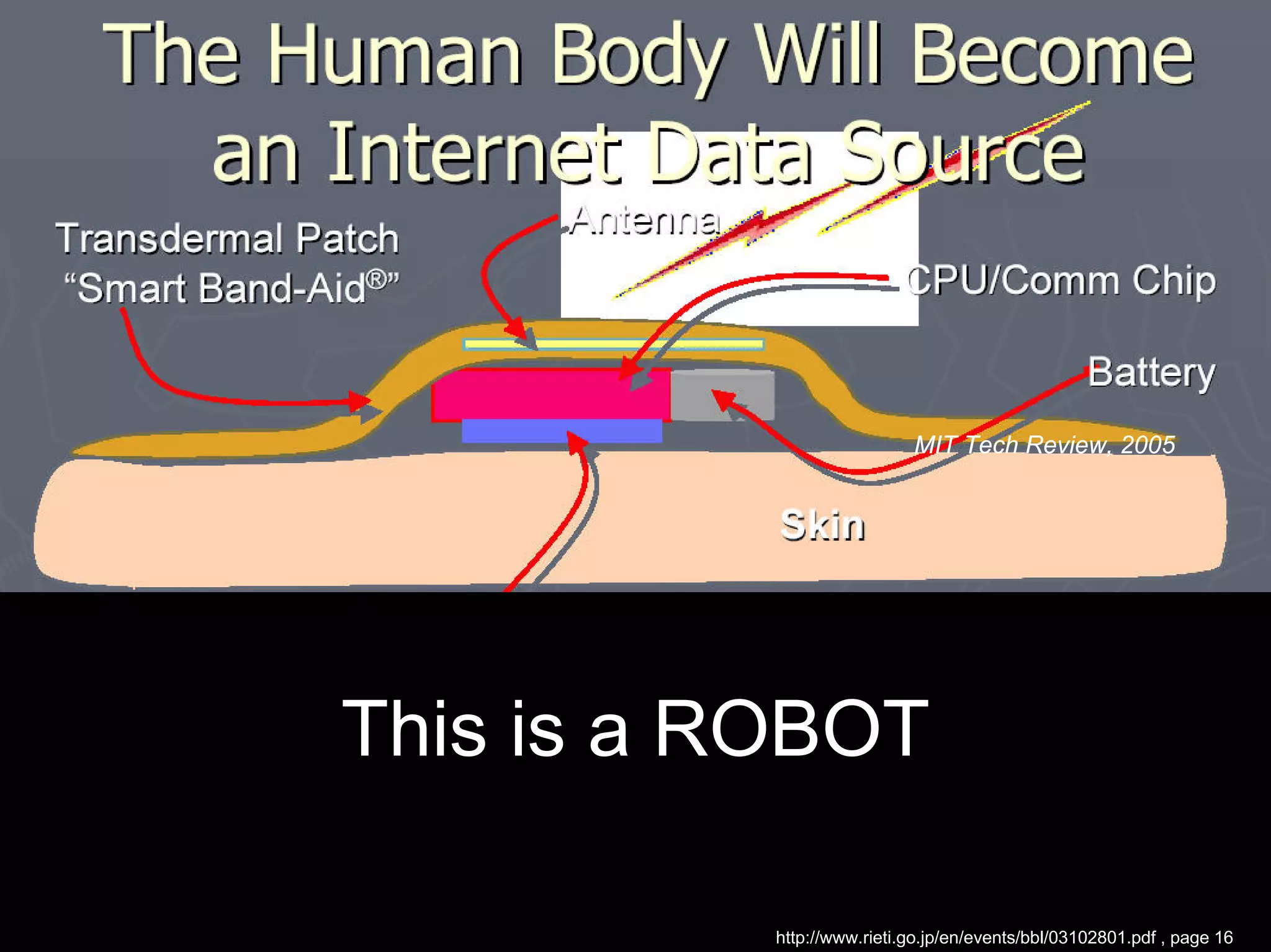 MIT Tech Review, 2005
This is a ROBOT
http://www.rieti.go.jp/en/events/bbl/03102801.pdf , page 16
 
