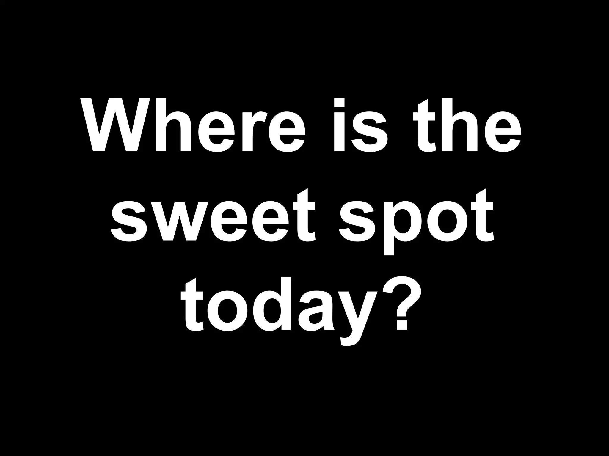 Where is the
sweet spot
today?
 