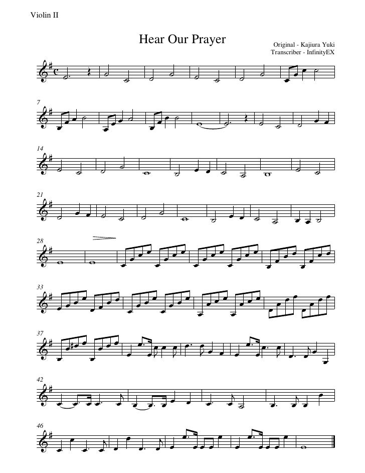 sheet music tsubasa chronicle hear our prayer violin 2 the prayer violin sheet music