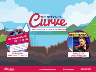Curve THE START-UP 
CHECK OUT OUR OTHER SLIDESHOWS! 
www.stinsondesign.com @stinsondesign 1.888.960.9851 
100 AngelList 
STARTUPS TO WATCH 
ADVICE FOR 
ENTREPRENEURS 
