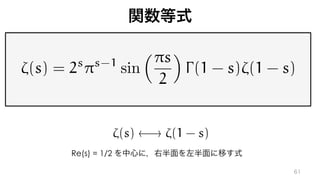 ⇣(s) = 2s
⇡s-1
sin
⇣⇡s
2
⌘
(1 - s)⇣(1 - s)
Re(s) = 1/2
⇣(s) ! ⇣(1 - s)
 