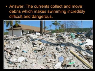 • Answer: The currents collect and move
debris which makes swimming incredibly
difficult and dangerous.
 