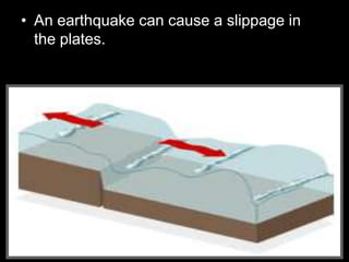 • An earthquake can cause a slippage in
the plates.
 