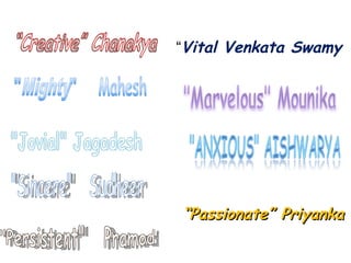 “Vital Venkata Swamy




“Passionate” Priyanka
 