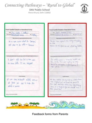 Connecting Pathways – ‘Rural to Global’
             DAV Public School
             Khera Khurd, Delhi 110082




                 Feedback forms from Parents
 