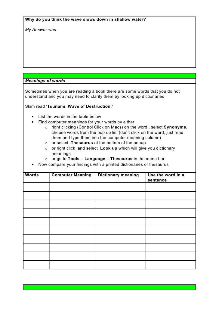 Tsunami Students Interactive Worksheet