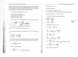 .,
)
)
)
)
)
) ,'t,
)
), ~
11.
f"
) I;,
) ,t.;.'
)
t,i.-
)
)
)
)
)
)
}
)
)
)
}
)
)
)
)
)
)
)
)
)
426 COLETA E TRANSPORTE DE ESGOTO SANITÁRIO
indique que a grade manual deve ser de mesma abertura que a grade mecanizada,
decidiu-se pela utilização de uma grade média, com abertura de 2,5 em que requer
menor freqüência de remoção do material retido do que para a= 19 mm, sendo,
consequentemente, mais adequada à operação de limpeza manual.
- Características da grade de limpeza manual:
• Tipo: grade de barras inclinadas;
o Abertura livre entre as barras: 25 mm;
• Espessura das barras: 9,5 mm;
• Ângulo com a horizontal: 45°.
A figura E4 apresenta as condições hidráulicas a montante e ajusante da grade.
,NA
-
Figura E.4 - Características hidrálicas da grade de limpeza manual.
Para o controle do escoamento com calha Parshall LN= 30, W = 30,5 em, tem-
se:
Q = 317 fls
Q = 243 R.ls
Q = 136 fls
YJ = 0,500 m
YJ =0,405 m
YJ = 0,249 m
Para uma velocidade através da grade limpa deV == 0,8 m/s, desconsiderando-
se, em princípio, a perda de carga na grade, a largura útil aproximada da grade será:
B' = 0,317 = °7925 m
u 0,500xO,8 '
Número de espaços da grade:
N = 0,7925 =317
e 0,025 ' ----7 serão usados 31 espaços.
PROJETO DE ESTAÇÕES ELEVATÓRIAS 427
Número de barras: N, = 32
Largura do canal da grade:
B = 31 x 0,025 + 32 x 0,0095 = 1,079 m
B = 1,07 m (adotado a mesma largura do canal com grade mecanizada)
Largura útil da grade: Bu= 31 x 0,025 = 0,775m
- Cálculo da velocidade no canal ajusante da grade
Q (eIs)
317
243
136
0,593
0,561
0,510
- Para grade limpa, com Q = 3 I7 R.ls.
y2 y2
yM+---,--M..=y
J
+_J +6H
G
2g .. 2g
y2 03172---,--M..= '
2g 1,072
xY~ x19,62
y} = 0,593
2
= °0179
2g 19,62 '
0,00447
y2
M
0,00853
y2
M
0,00447 1
YM+--2 - =0,500+0,0179+ 2 (0,00853-0,00447)
YM 0,7xYM
YM+ 0,00447 = 05179 + 0,0058
y2 ' y2
M M
Y~ -0,5179 Y~ -0,00133 = °
 