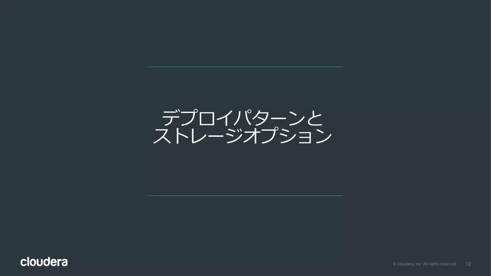 12© Cloudera, Inc. All rights reserved.
デプロイパターンと
ストレージオプション
 