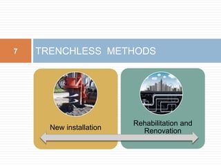 New installation
Rehabilitation and
Renovation
TRENCHLESS METHODS7
 