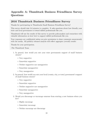 2016 Thumbtack Small Business Friendliness Survey: Methodology & Analysis