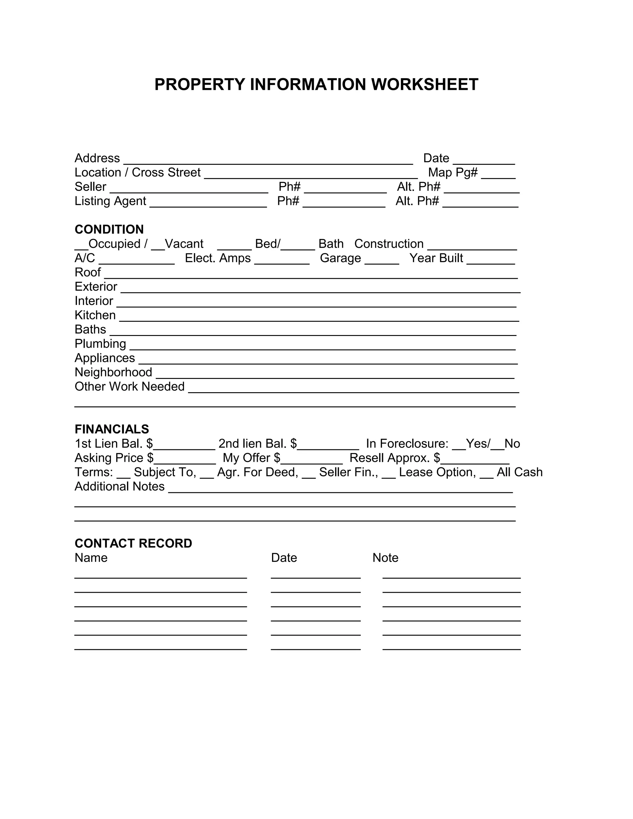 Prospecting sellers property information-worksheet | DOC