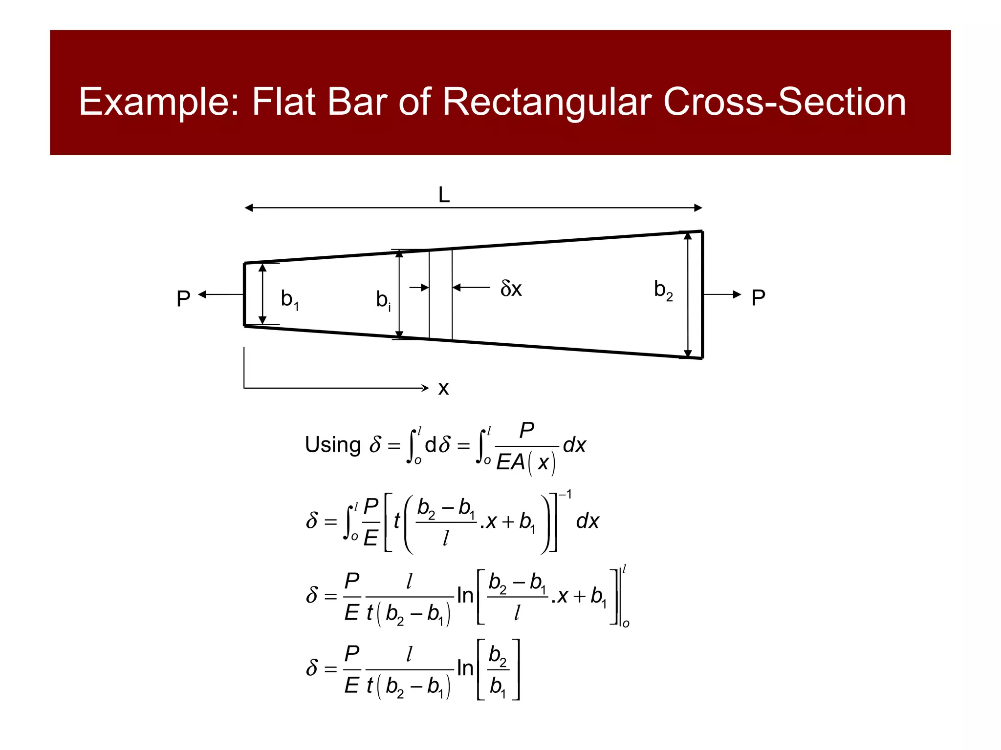 Example: Flat Bar of Rectangular Cross-Section    x L x b 1 b 2 b i P P 