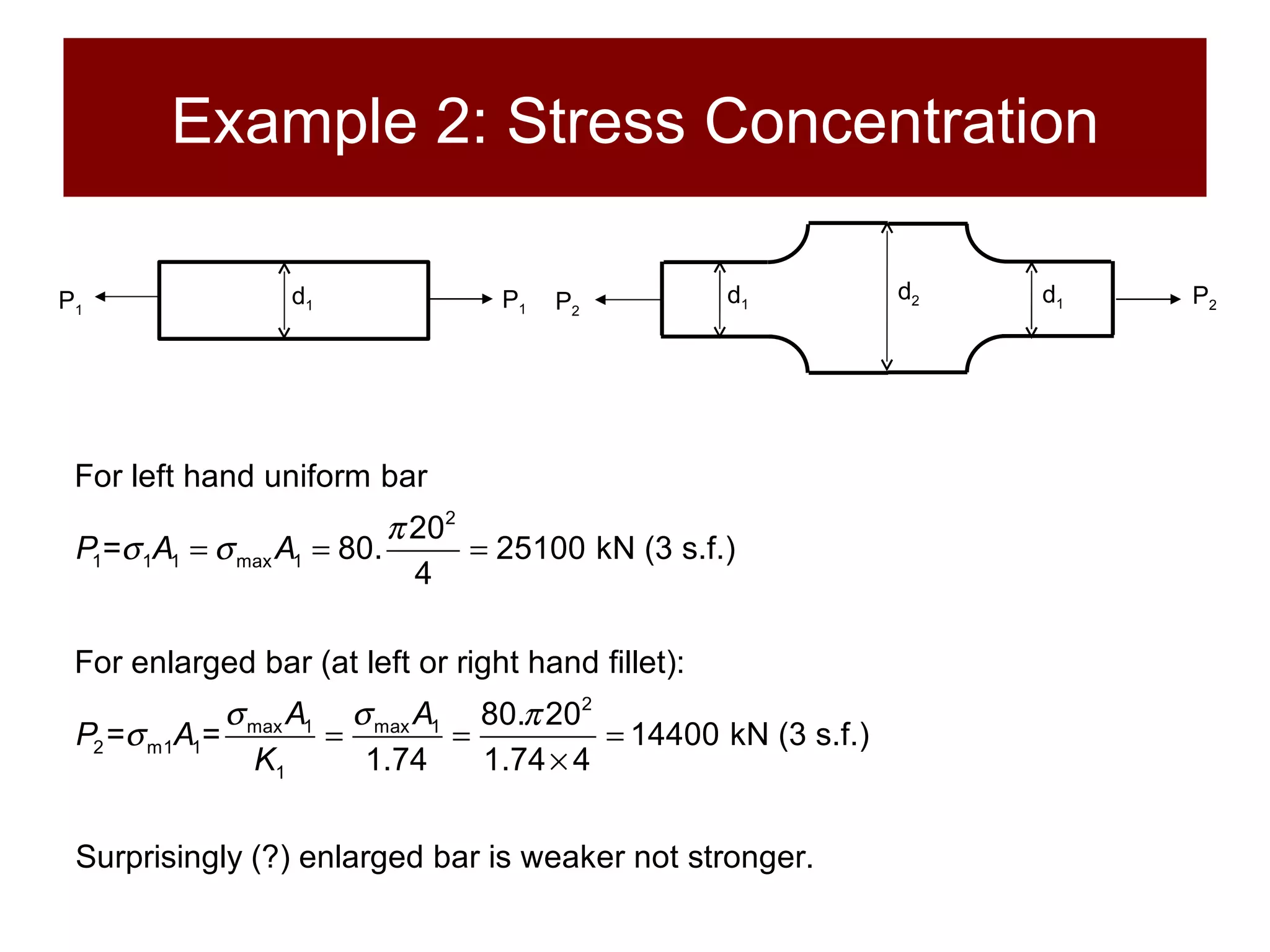 Example 2: Stress Concentration P 1 P 1 d 1 d 1 d 2 P 2 P 2 d 1 