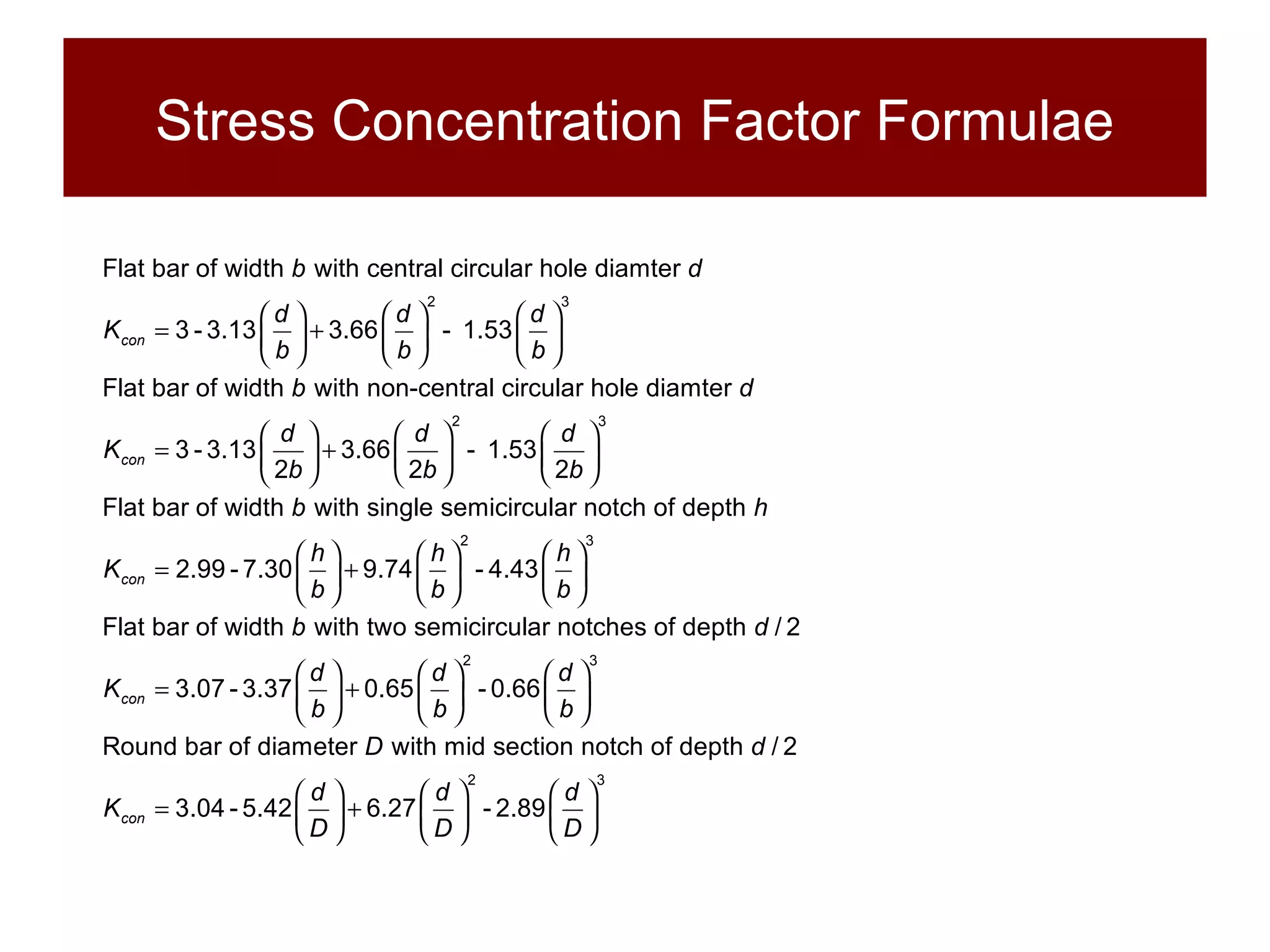 Stress Concentration Factor Formulae 