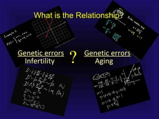 What is the RelationshipWhat is the Relationship??
Genetic errorsGenetic errors
InfertilityInfertility
Genetic errorsGenetic errors
AgingAging??
 