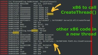 x86 to call
CreateThread()
other x86 code in
a new thread
 