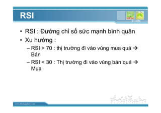 www.themegallery.com
RSI
• RSI : ðư ng ch s s c m nh bình quân
• Xu hư ng :
– RSI > 70 : th trư ng ñi vào vùng mua quá
Bán
– RSI < 30 : Th trư ng ñi vào vùng bán quá
Mua
3/1/2010
 