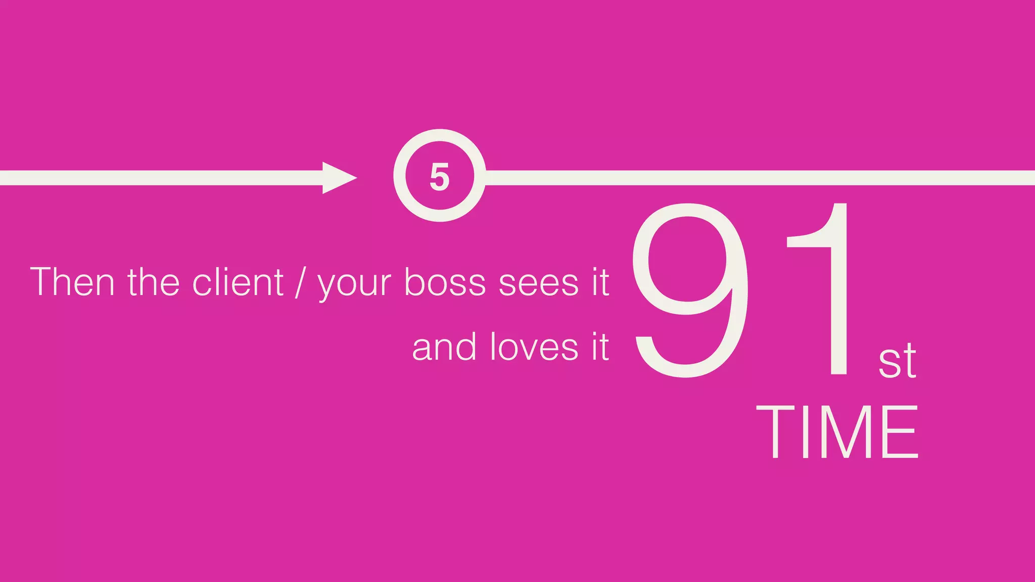 5

Then the client / your boss sees it
                       and loves it   91st
                                      TIME
 