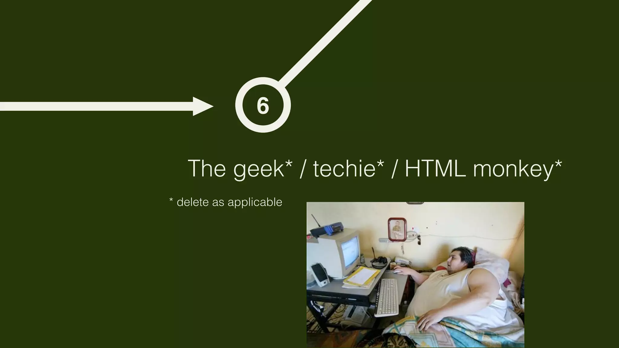 6

   The geek* / techie* / HTML monkey*
* delete as applicable
 