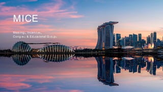 Meetings, Incentives,
Congress & Educational Gr ou ps
MICE
 